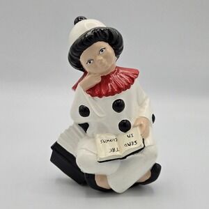 Vintage 1982 Pierrot Clown‎ Ceramic Hand Painted Handmade Black White ooak
